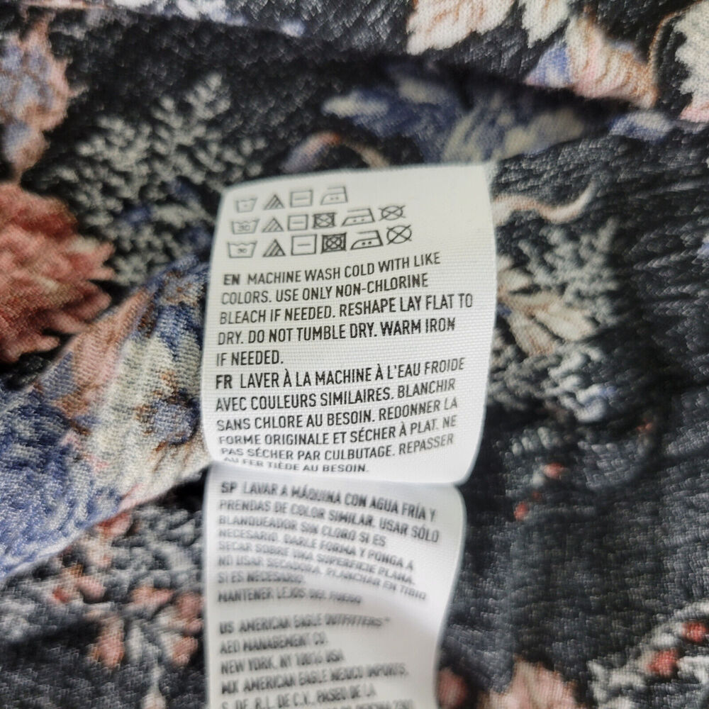 American Eagle Shirt Womens Small Boho Top Floral Long Peasant Sleeve Split Neck - Picture 9 of 10